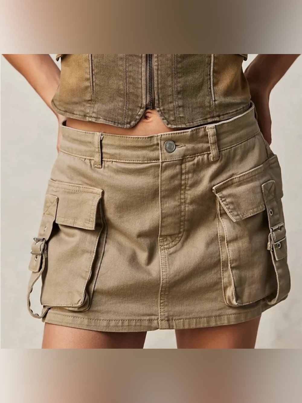 We The Free Free People Morning Oat Denim Cargo Skort